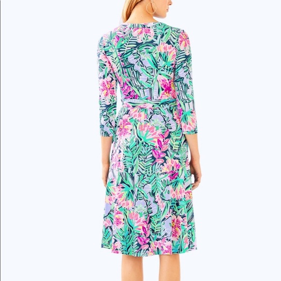 Lilly Pulitzer Rosaline Wrap Dress in Slathouse Soirée Blue Floral Multi Small - Picture 2 of 16